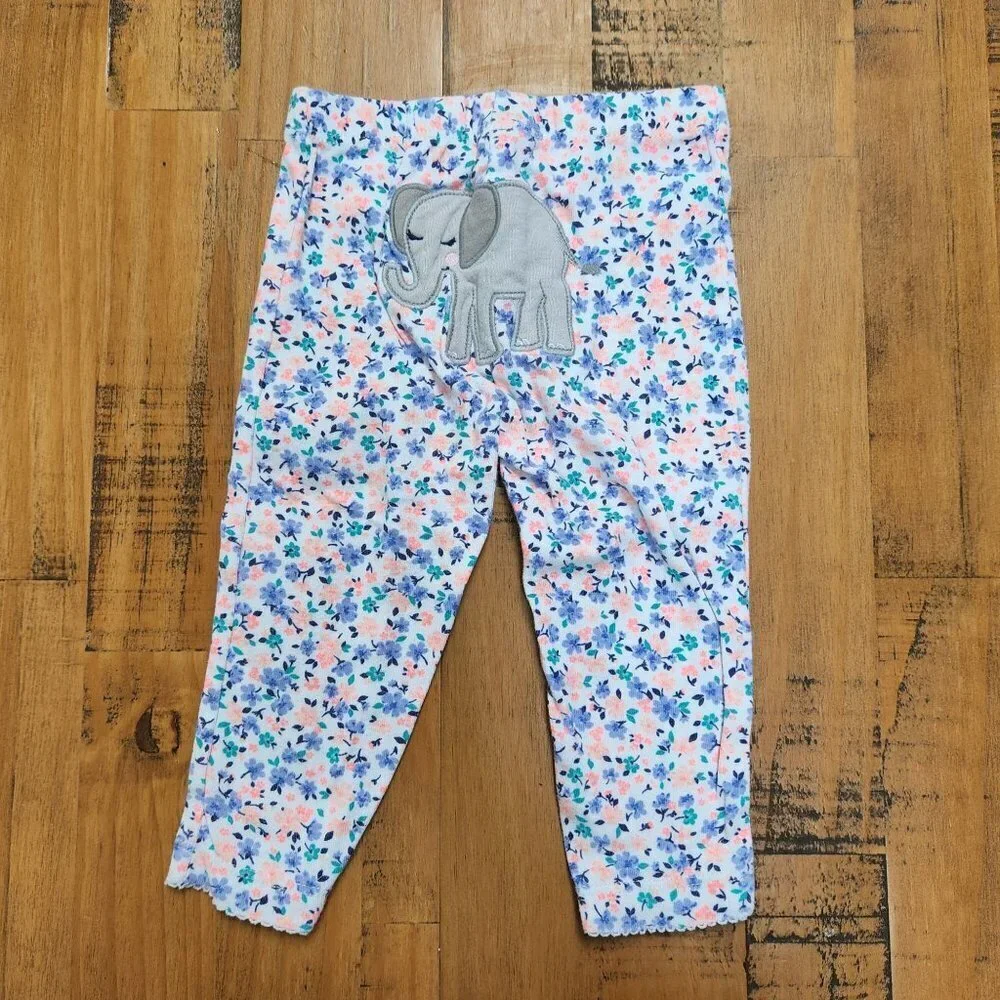 Carter's 2 Piece Outfit Bodysuit and Pants Elephant Flowers Baby Infant 12 Month